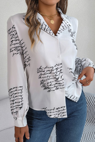 Casual Letter Print Contrast Turn-back Collar Tops