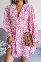 Elegant Print Flowers Fold Stringy Selvedge V Neck A Line Dresses
