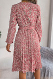 Elegant Print Flowers Frenulum Pleated O Neck A Line Dresses