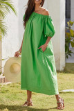 Casual Solid Pocket Oblique Collar A Line Dresses