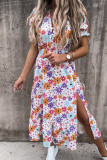Elegant Floral Slit V Neck A Line Dresses