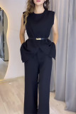 Elegant Simplicity Solid Pocket O Neck Sleeveless Two Pieces