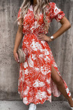 Elegant Floral Slit V Neck A Line Dresses