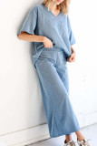 Casual Simplicity Solid Pocket V Neck Short Sleeve Two Pieces