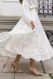 Elegant Solid Lace Mesh Loose High Waist Type A Solid Color Bottoms