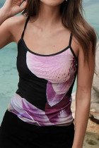 Sexy Floral Contrast U Neck Tops