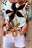 Casual Floral Flounce O Neck T-Shirts