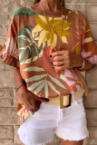 Casual Floral Flounce O Neck T-Shirts