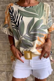 Casual Floral Flounce O Neck T-Shirts