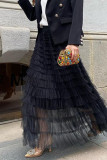 Elegant Solid Mesh Loose High Waist Type A Patchwork Bottoms