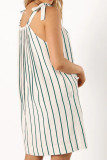 Casual Striped Print Frenulum With Bow U Neck Sling Dresses