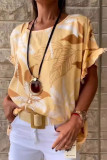 Casual Floral Flounce O Neck T-Shirts