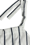 Casual Striped Print Frenulum With Bow U Neck Sling Dresses