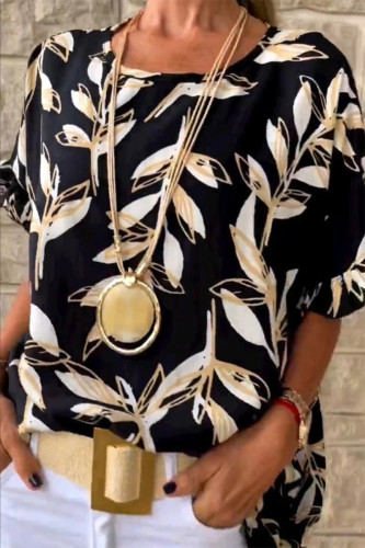 Casual Floral Flounce O Neck T-Shirts