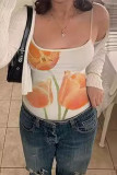 Sexy Floral Contrast U Neck Tops