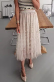 Elegant Solid Mesh Loose High Waist Type A Patchwork Bottoms