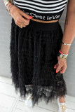 Elegant Solid Mesh Loose High Waist Type A Patchwork Bottoms