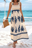Casual Vacation Floral Stringy Selvedge Square Collar Sling Dresses