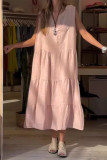 Casual Simplicity Solid Fold V Neck Sleeveless Dresses