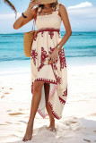 Casual Vacation Floral Stringy Selvedge Square Collar Sling Dresses