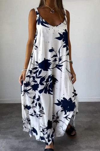 Casual Floral Backless V Neck Printed Dresses