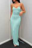 Sexy Solid Backless Strap Design Halter One Step Skirt Dresses