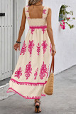 Casual Vacation Floral Stringy Selvedge Square Collar Sling Dresses