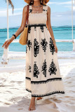 Casual Vacation Floral Stringy Selvedge Square Collar Sling Dresses