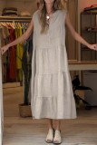 Casual Simplicity Solid Fold V Neck Sleeveless Dresses