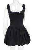 Sexy Solid Fold Square Collar Waist Skirt Dresses