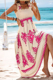 Casual Vacation Floral Stringy Selvedge Square Collar Sling Dresses