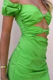 Sexy Solid Hollowed Out Fold Off the Shoulder Wrapped Skirt Dresses