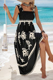 Casual Vacation Floral Stringy Selvedge Square Collar Sling Dresses