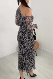 Elegant College Print Leopard Stringy Selvedge Oblique Collar One Step Skirt Dresses