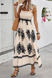 Casual Vacation Floral Stringy Selvedge Square Collar Sling Dresses