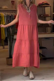 Casual Simplicity Solid Fold V Neck Sleeveless Dresses