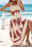 Casual Vacation Floral Stringy Selvedge Square Collar Sling Dresses