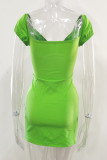 Sexy Solid Hollowed Out Fold Off the Shoulder Wrapped Skirt Dresses