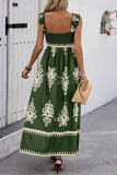 Casual Vacation Floral Stringy Selvedge Square Collar Sling Dresses