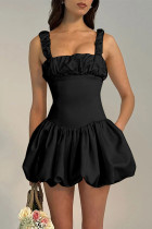 Sexy Solid Fold Square Collar Waist Skirt Dresses