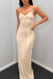 Sexy Solid Backless Strap Design Halter One Step Skirt Dresses