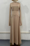 Elegant Solid Slit Half A Turtleneck Waist Skirt Dresses