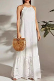 Sweet Elegant Solid Hollowed Out O Neck Sleeveless Dresses