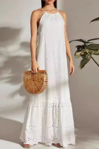 Sweet Elegant Solid Hollowed Out O Neck Sleeveless Dresses