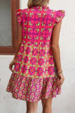 Elegant Geometric Print Frenulum Contrast V Neck Cake Skirt Dresses