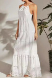 Sweet Elegant Solid Hollowed Out O Neck Sleeveless Dresses