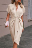 Elegant Solid Fold V Neck A Line Dresses