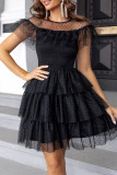 Celebrities Elegant Polka Dot Patchwork Flounce O Neck Cake Skirt Dresses