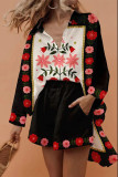 Casual Floral Pocket Turndown Collar Long Sleeve Two Pieces
