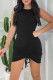 Casual Simplicity Solid Draw String O Neck Wrapped Skirt Dresses